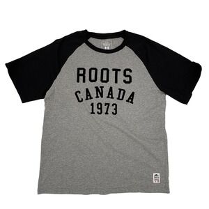 Roots Canada 1973 Raglan Sleeve T-Shirt Gray Black Men's Large L